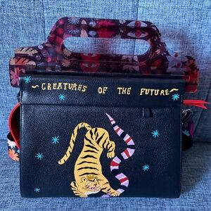 Min & Mon Vali black leather tiger and snake bag